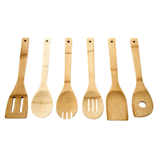 6 Piece Bamboo Kitchen Utensil Set – Eco-Friendly Wooden Cooking Tools