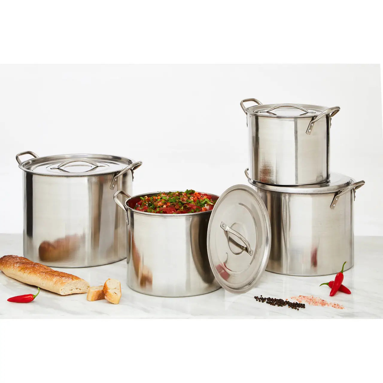 Set of 4 Stainless Steel Stock Pots