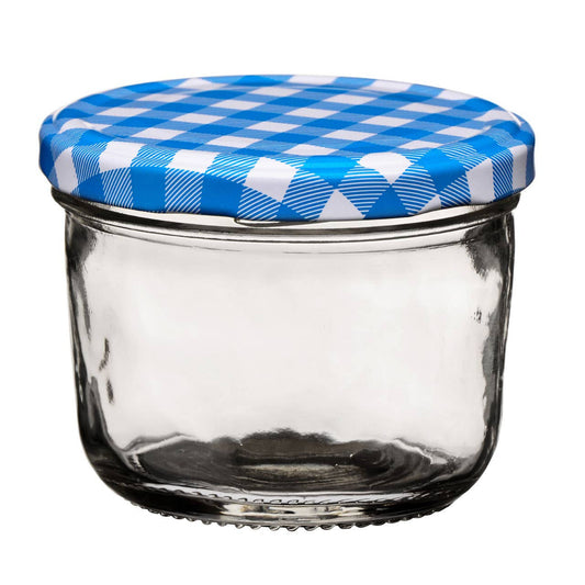 Clear 150ml Glass Jar with Blue Gingham Lid