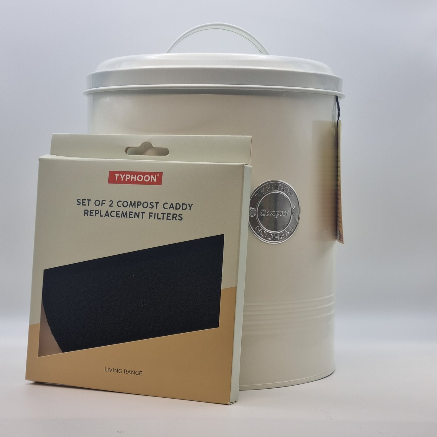 Typhoon Living Cream Compost Caddy – 2.5L Kitchen Food Waste Bin with Carbon Filter