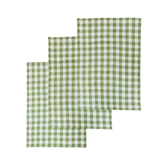 Set Of Three Cotton Check Tea Towels